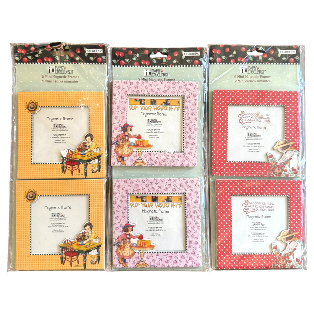 Lot of 6 Mary Engelbreit Mini Magnetic Photo Frames Shabby HTF Whimsy NOS Sealed